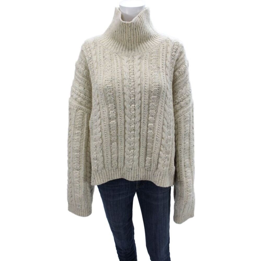 Toteme Womens Pullover Turtleneck Cable Knit Wool Sweater Ivory Size M